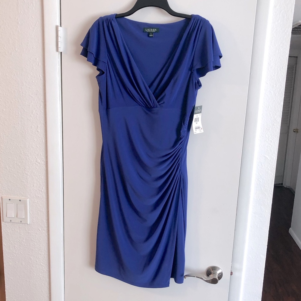Ralph Lauren Rushed Flutter Sleeve Midi Dress